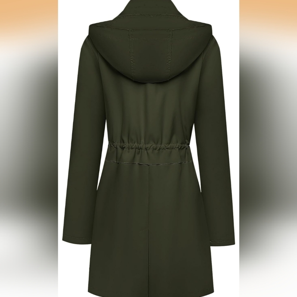 Mixxmix Olive Green Hooded Rain Jacket Trench L (EUC) - Picture 7 of 15